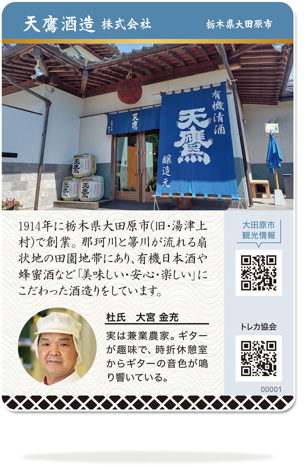 日本酒・焼酎トレーディングカード「天鷹酒造 九尾 純米大吟醸 無濾過生原酒 四割八分磨」裏