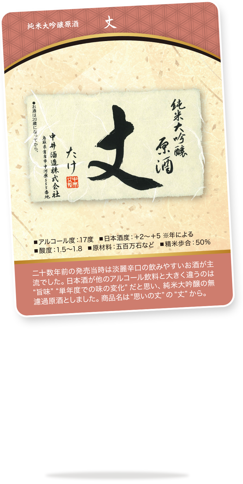 日本酒・焼酎トレーディングカード「中井酒造 純米大吟醸原酒 丈」